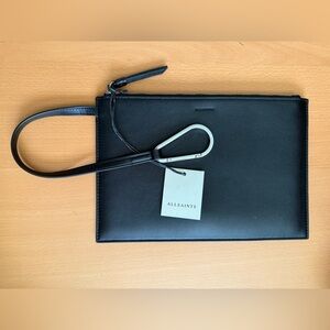 All Saints Black Leather Wallet Sleek Minimalist Design